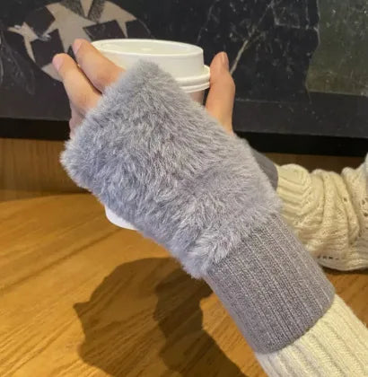 2025 New Mink Fleece Half Finger Gloves for Women's Soft Winter Warmth Luxury Solid Color Plush Knitted Fingerless Gloves