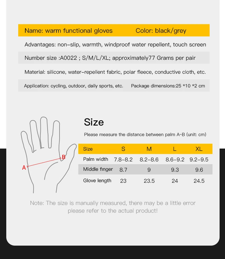 Autumn Winter Cycling Gloves Shockproof Anti-slip Windproof Warm Touchscreen Outdoor Hiking Skiing Riding Motorbike Gloves Men