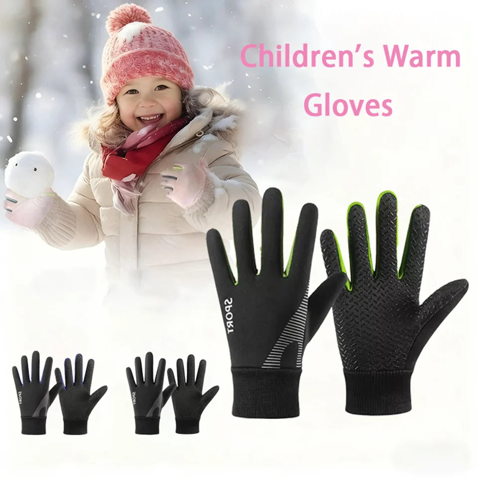 Children's Velvet Warm Gloves Outdoor Skiing Sports Non Slip Full Finger Gloves Inner Velvet Skin Friendly Elastic Wrist Gloves