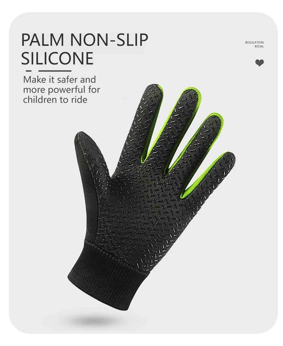 Children's Velvet Warm Gloves Outdoor Skiing Sports Non Slip Full Finger Gloves Inner Velvet Skin Friendly Elastic Wrist Gloves