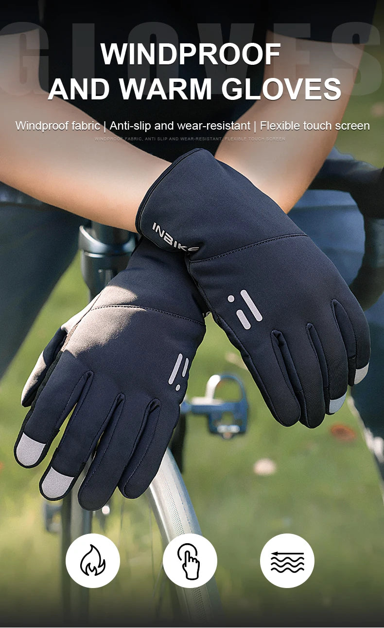 INBIKE Winter Cycling Gloves for Men Women Warm Fleece Biking Glove for Riding Bicycle Gloves Waterproof Touchscreen Accessories