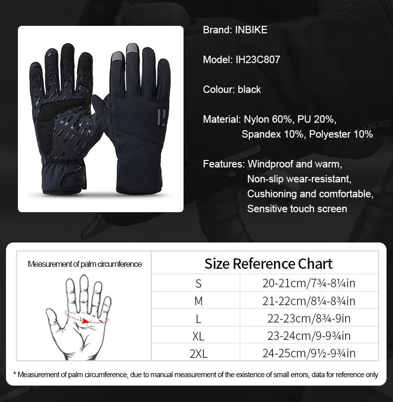 INBIKE Winter Cycling Gloves for Men Women Warm Fleece Biking Glove for Riding Bicycle Gloves Waterproof Touchscreen Accessories