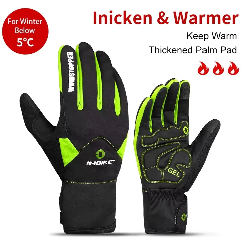 INBIKE Winter Cycling Gloves for Men Women Warm Fleece Biking Glove for Riding Bicycle Gloves Waterproof Touchscreen Accessories