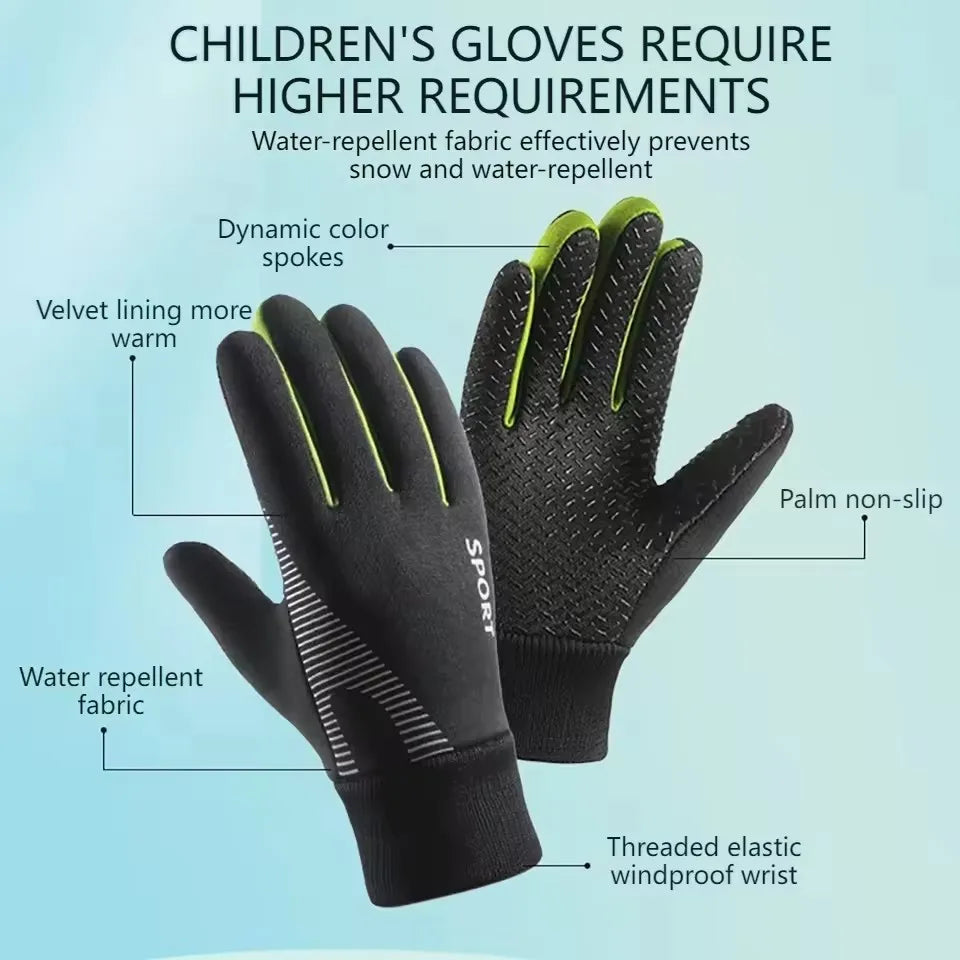 Children's Velvet Warm Gloves Outdoor Skiing Sports Non Slip Full Finger Gloves Inner Velvet Skin Friendly Elastic Wrist Gloves